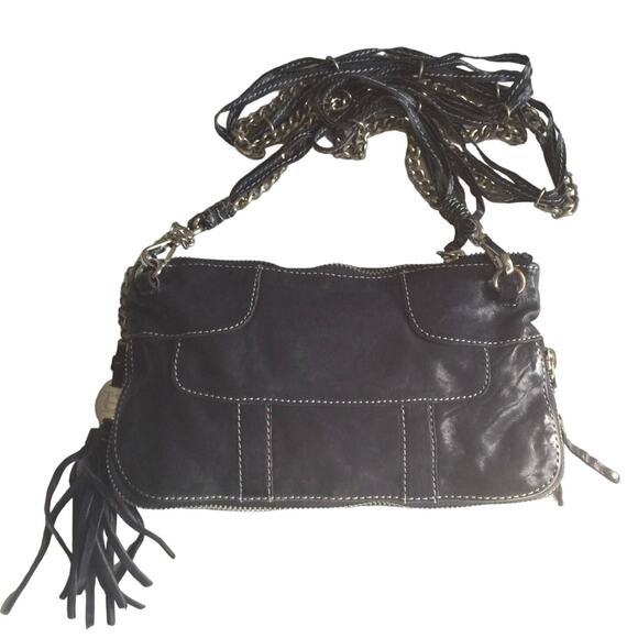 OLIVIA HARRIS CROSSBODY BAG Purse Navy fringe boho festival luxury lux NWT - Picture 1 of 5